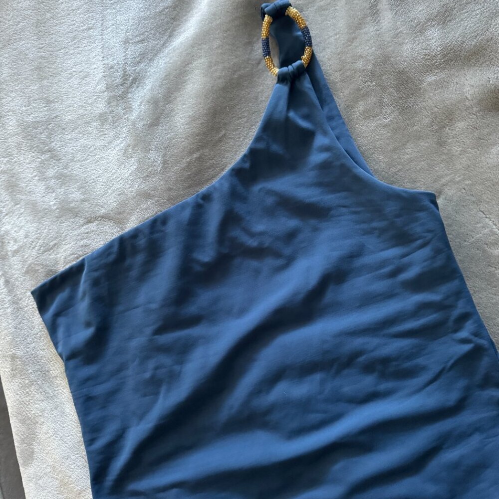 NWOT Phie Collective Dusty Blue One Shoulder Swimsuit Sz L - Picture 2 of 4
